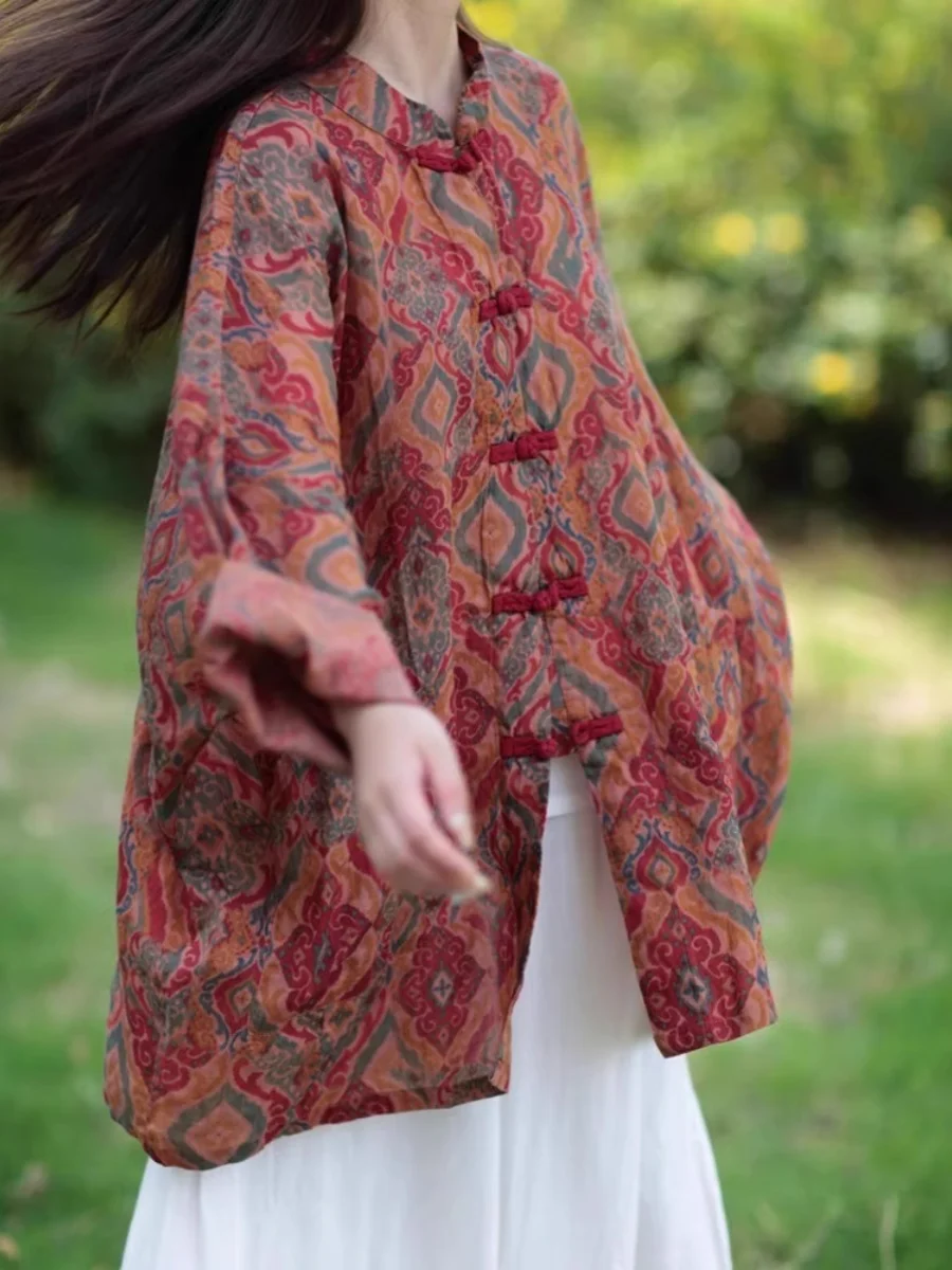 

Высококачественный японский открытый кардиган с китайским принтом, женский жакет на пуговицах, хлопковый льняной топ средней длины, весенний комбинезон для поездок на работу