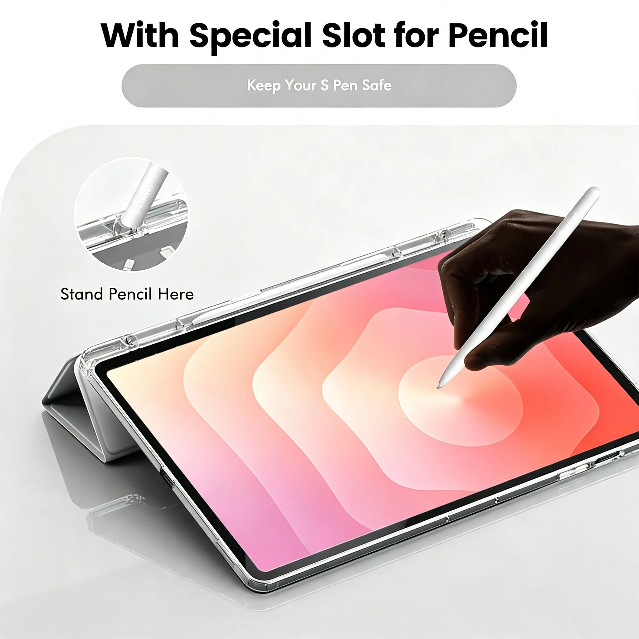 Für Samsung Galaxy Tab S10 Lite/S10 FE/S9 FE/S9 10,9'' 11'', Flip-Smart-Cover mit transparenter Rückseite, Auto-Wake/Sleep-Tablet-Hülle – Detail 2