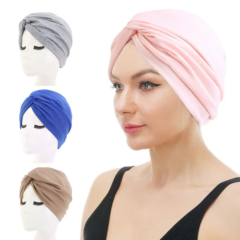 New Soft Jersey cotton Turban Chemo Hat Hair Covering Hijab Beanie twist Head Wrap Bandanas Headwear Beanie Hair Accessories