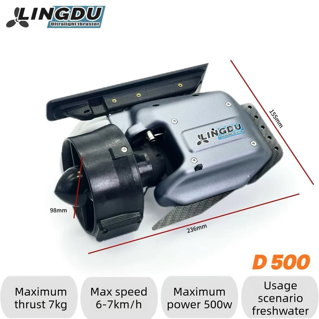 LINGDU D500 Electric Underwater Thruster for Paddleboard Kayak Boat Steering Propeller with Battery 10km Range Kit System