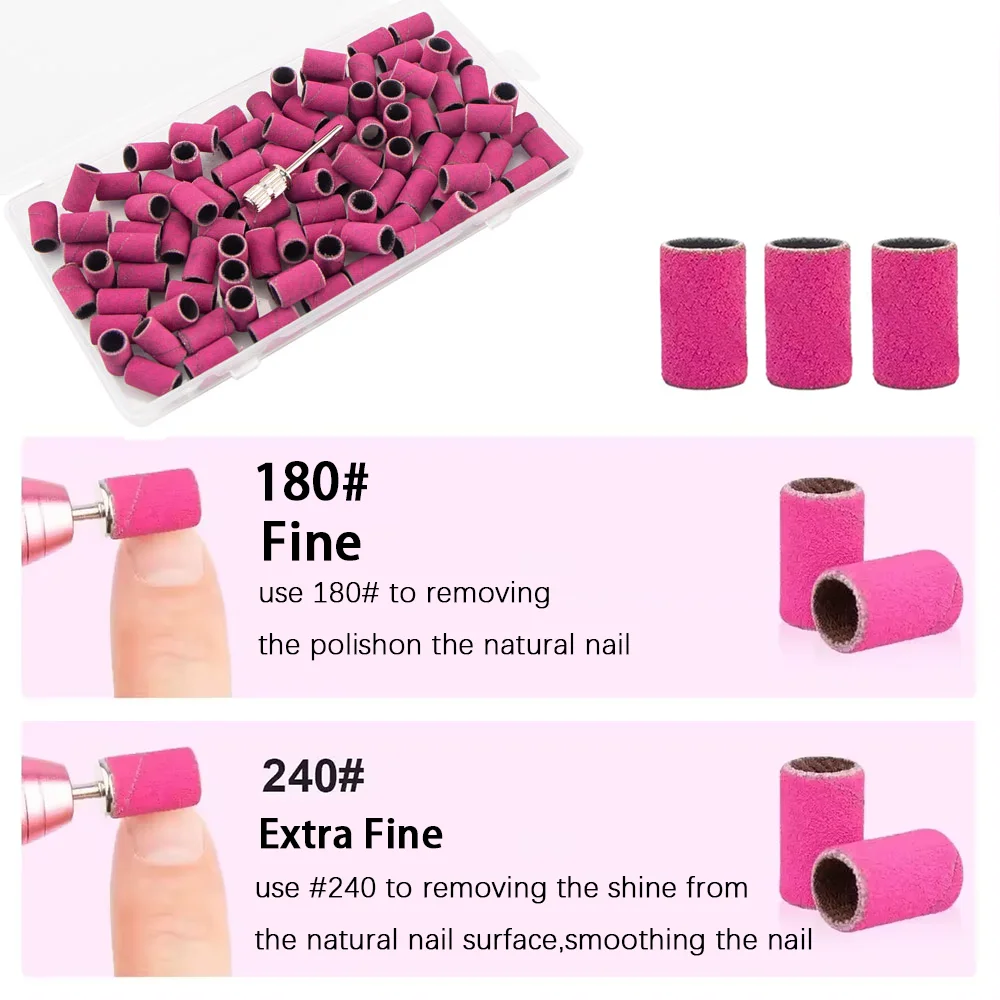 100개 로즈 네일 샌딩 밴드 전동 네일 드릴 비트 UV 젤 아크릴 제거용 네일 샌드밴드 액세서리
