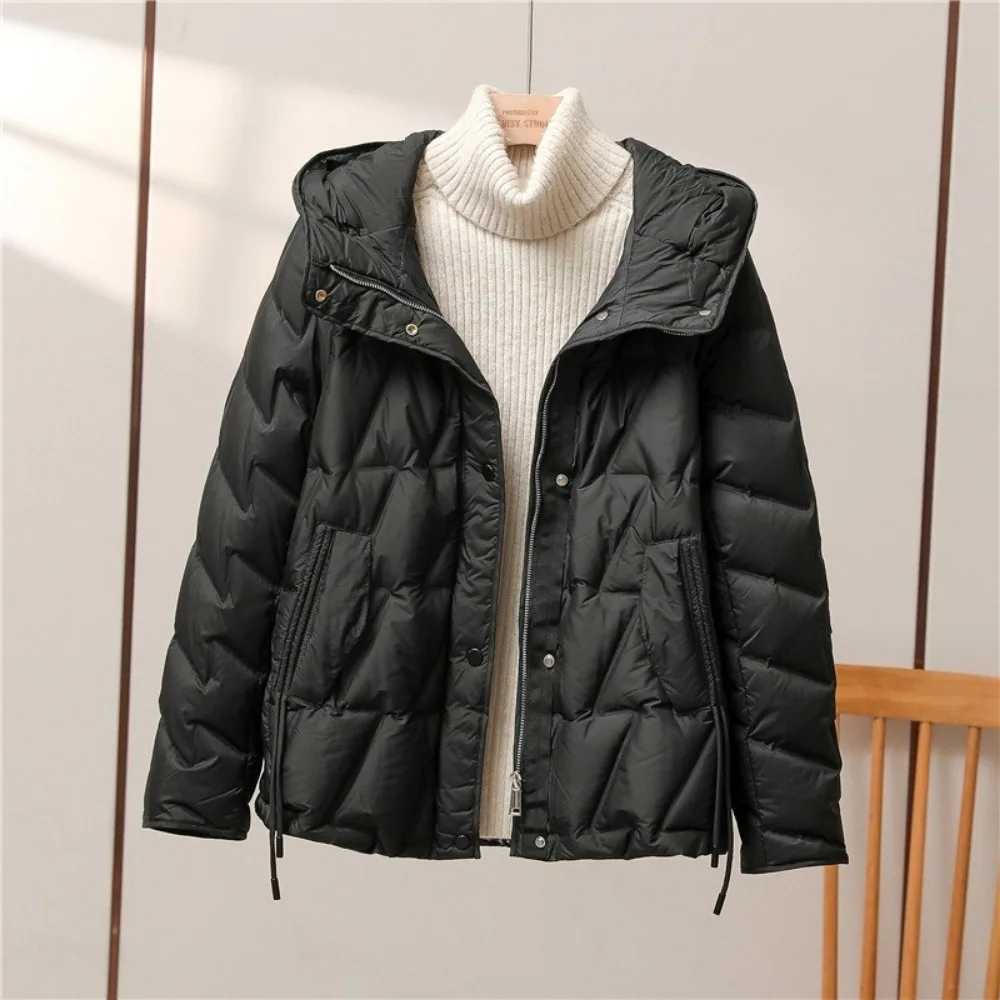 2024 New Lightweight White Duck Down Jacket Women Short Hooded Casuall Puffer Coat Female Thick Warm Windproof Parka Outwear