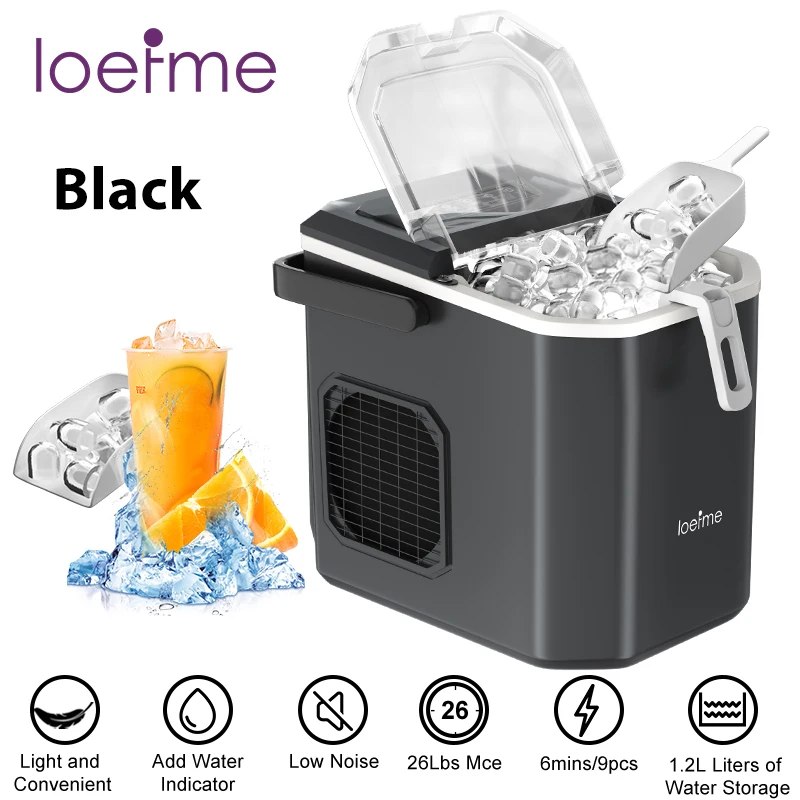 Loefme Desktop Vollautomatischer, kugelförmiger Eisbereiter, 12 kg/24 Stunden, schnelle Eisbereitung, geeignet für die automatische Reinigung von Eismaschinen zu Hause