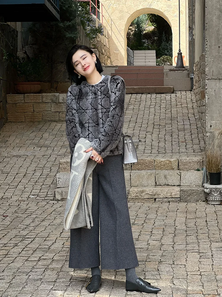 

Женские повседневные брюки Ele Long Pants Yuan ling Berlin Fog Winter 00 из высококачественной шерсти и замши, прямого кроя