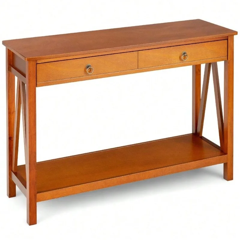 Console Table w/ Drawer & Open Shelf, Modern Sofa Side Table Cherry