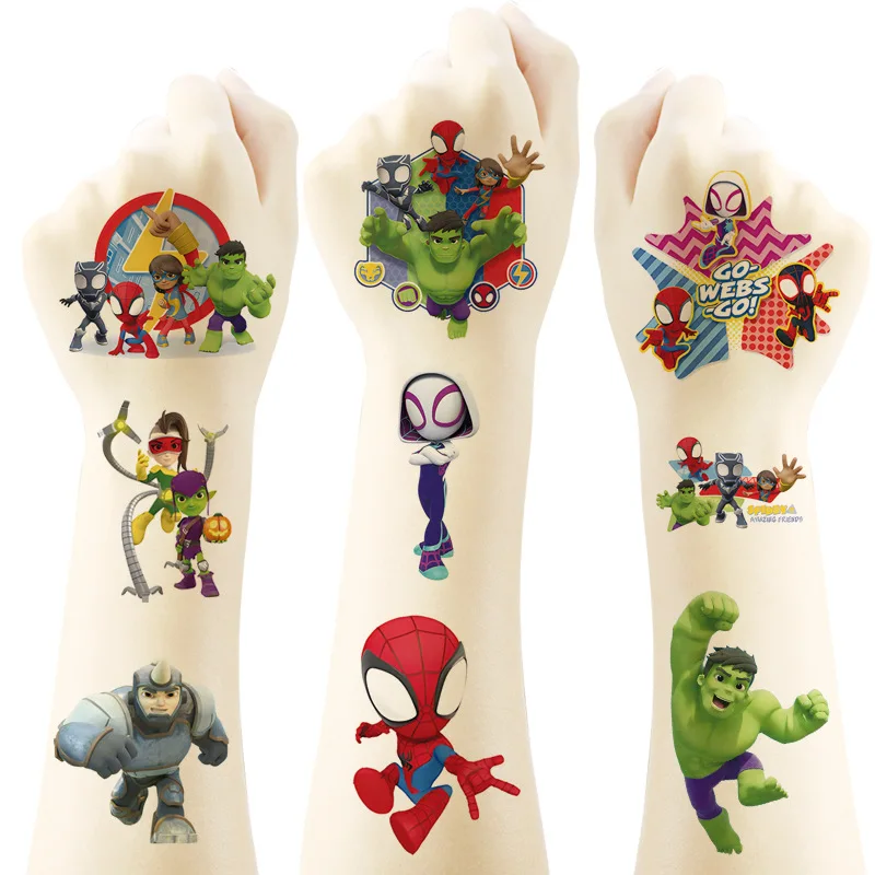 6Pcs SpiderMan and His Amazing Friends Tattoo Stickers Temporary Tattoos for Kid Birthday Party Supplies Favors Tattoos Stickers