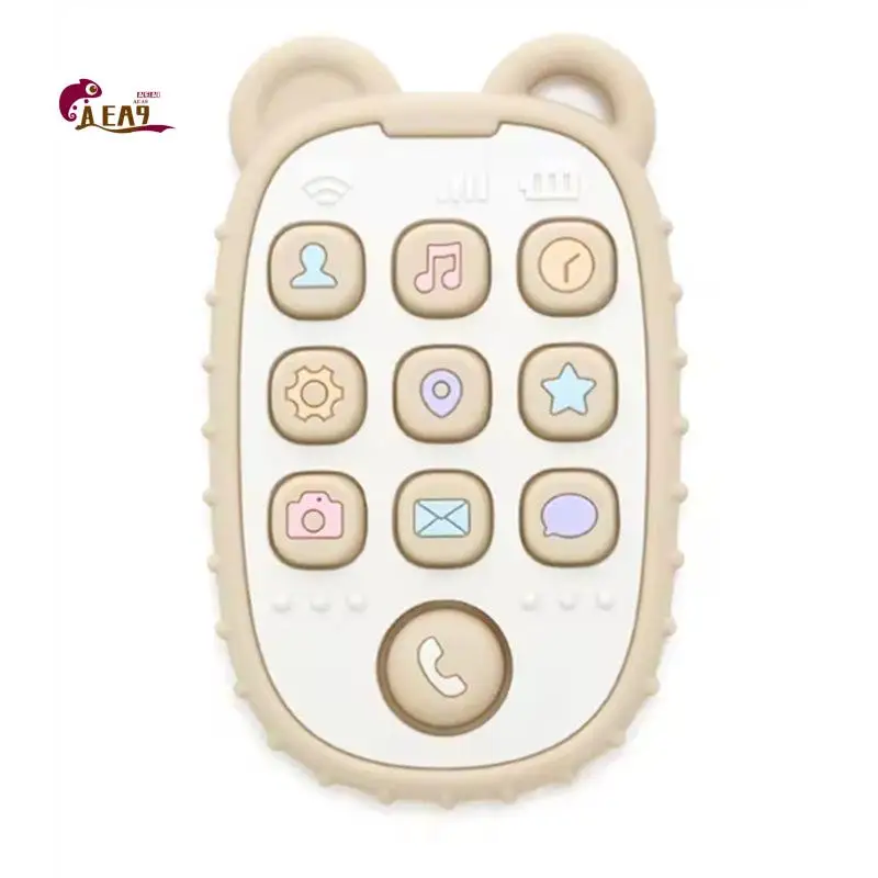 AEA9-Baby Teether Mobile Phone Shape Silicone Teether Teething Kids Sensory Educational Baby Gift Set