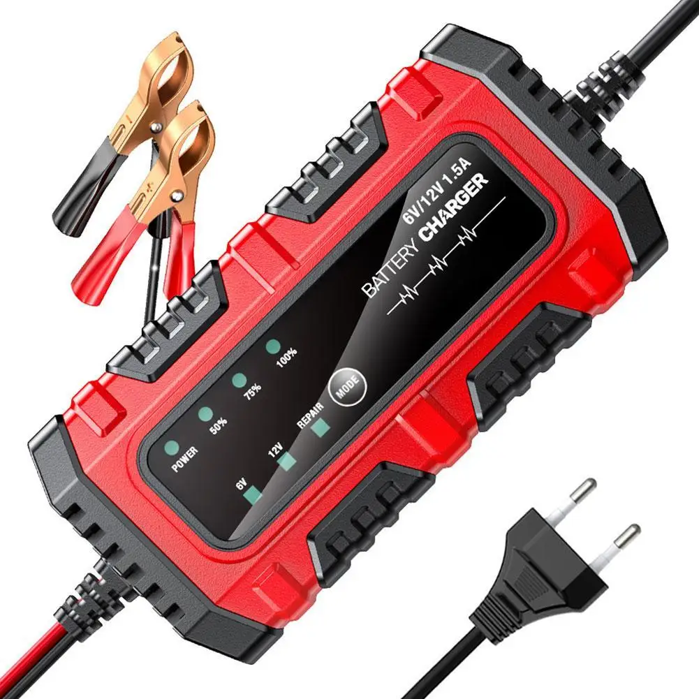 

Зарядное устройство для свинцово-кислотных аккумуляторов 6В/12В 1.5А с автоматическим поддержанием заряда и функцией восстановления, для мотоциклов и автомобилей, с вилкой стандарта ЕС