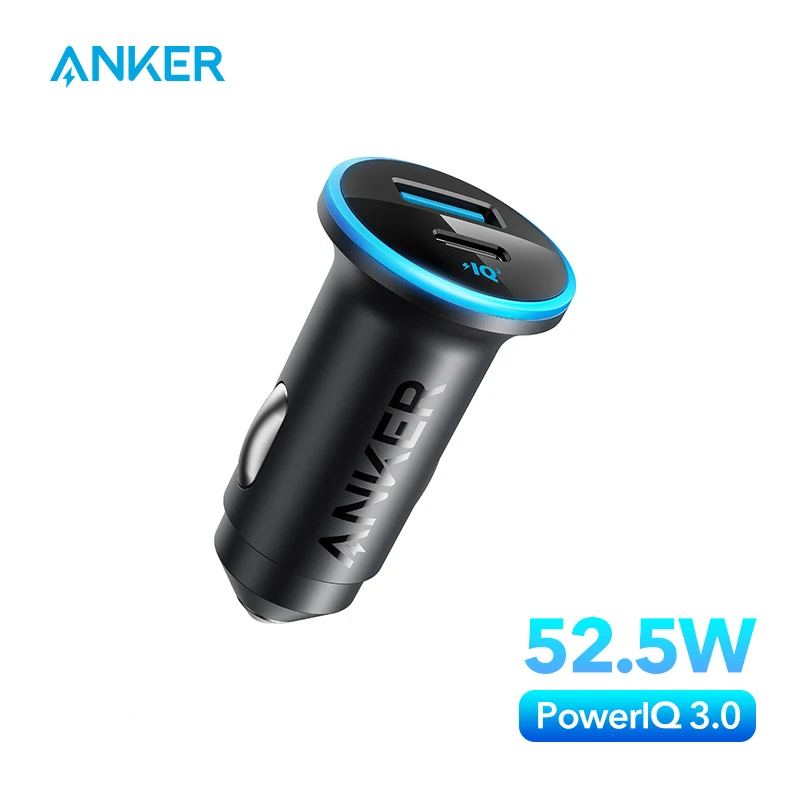 Anker 52.5W USB C Car Charger Adapter Lighter USB Charger 323 Anker Car Charger with 30W PowerIQ 3.0 Fast Charging