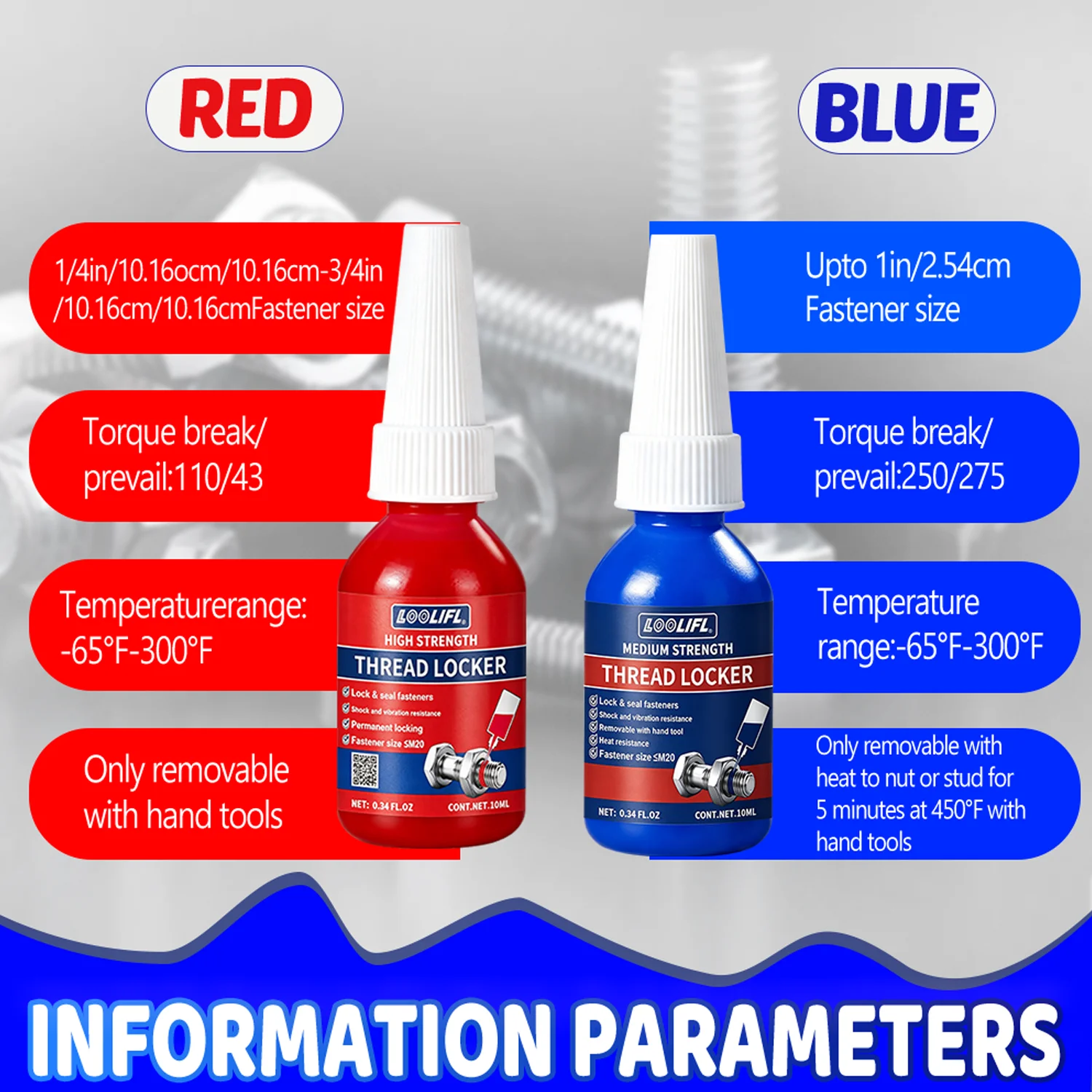 LOOLIFL Red Thread Locker 271 Nuts-Bolts Locker Screw Adhesive Threadlocker Seal Fasteners Anaerobic Curing Metal Glue Rustproof