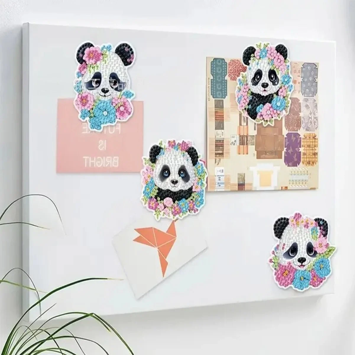 6pcs Panda Diamond Painting Art Refrigerator Magnets Easy Diamond Craft Kits Fridge Stickers for Kids DIY Home Kitchen Decors