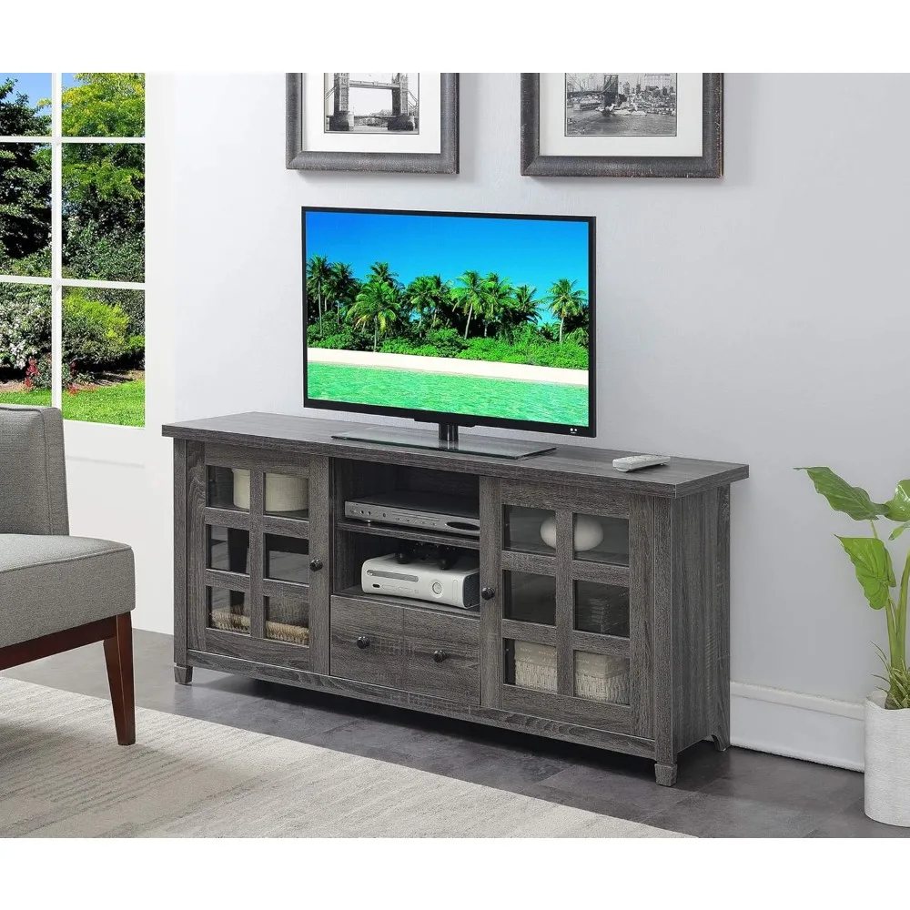 Park Lane 1 Drawer TV Stand with Storage Cabinets and Shelves for TVs up to 65 Inches, Weathered Gray