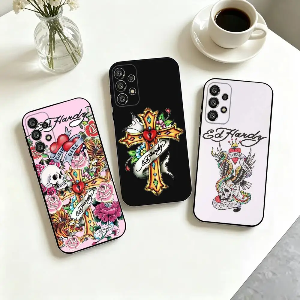 Fashion Ed Hardy Brands-S Phone Case For Samsung S25,S24,S21,S22,S23,S30,Ultra,S20,Plus,Fe,Soft Silicone Black Cover Gift