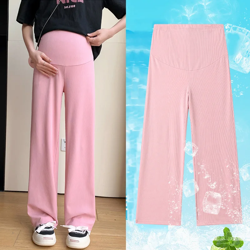 

Maternity Palazzo Pants Wide Leg Trousers Drawstring Waist Flowy Straight Cut Lightweight Women Pregnancy Capris Outfits