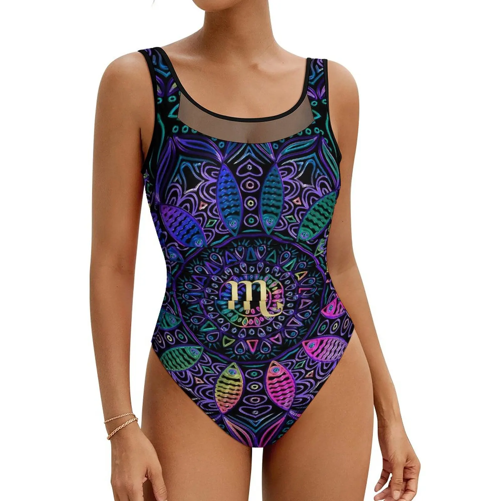 

Scorpio Mandala Swimsuit Sexy Abstract Art Print Swimwear One Piece Elegant Bodysuit Fitness Push Up Backless Bathing Suits