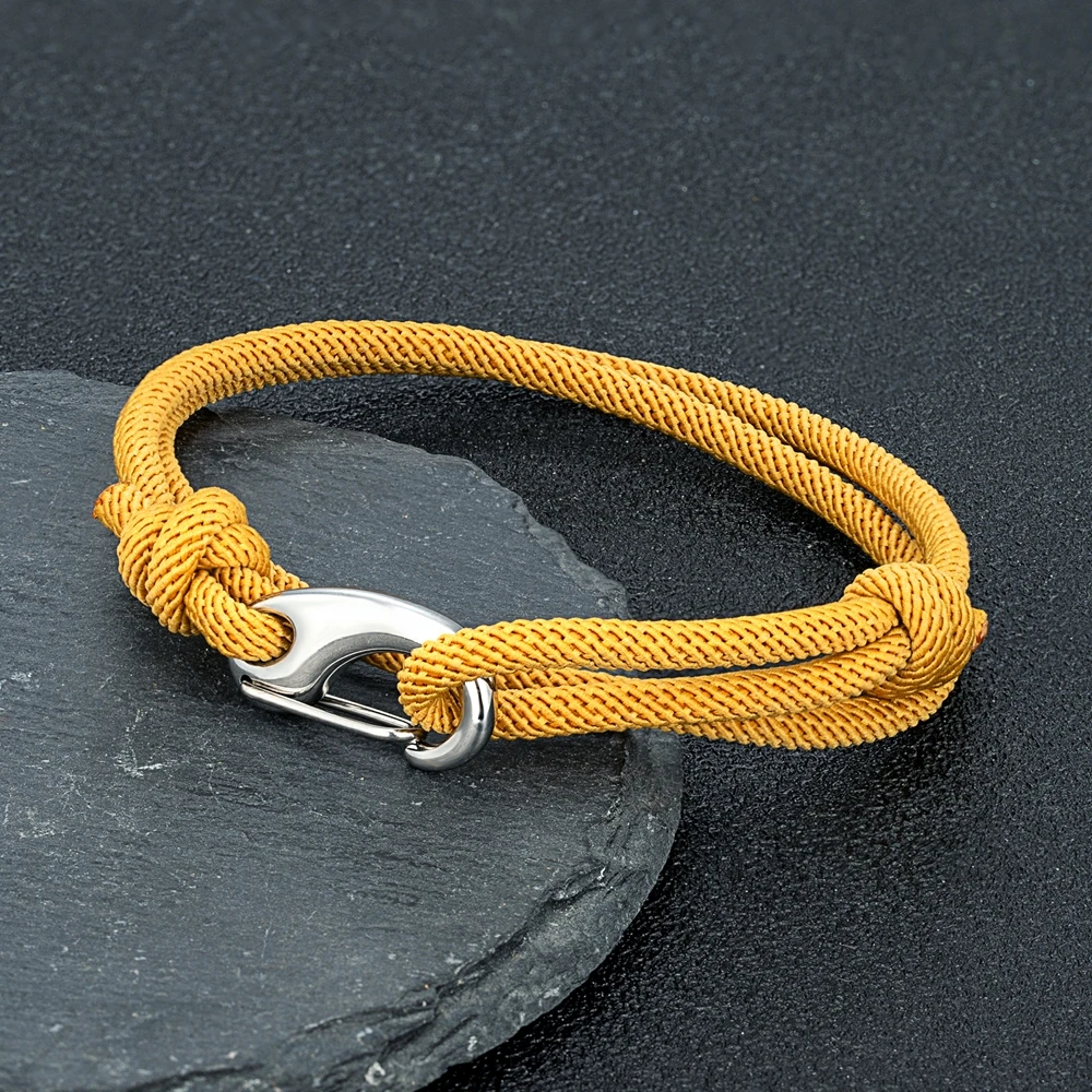 Adjustable Double Strand 3mm Thin Cord Bracelet Stainless Steel Lobster Spring Clasp Handmade Woven Rope Bracelet for Men Women