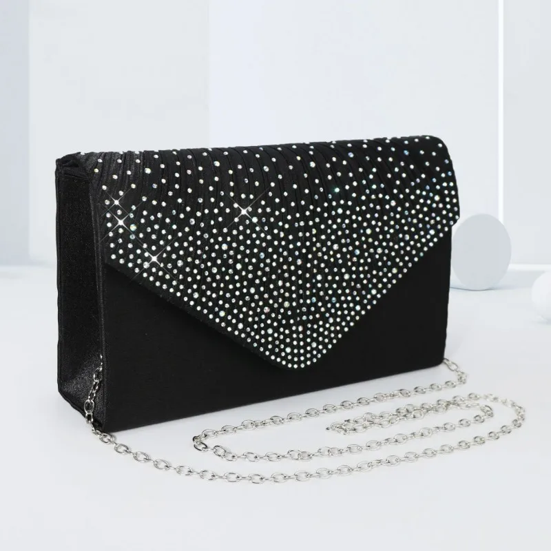 

Women's Single-Shoulder Evening Clutch Dress Bag with Flap, Colorful Rhinestones, Black Handheld Fashion Evening Bag