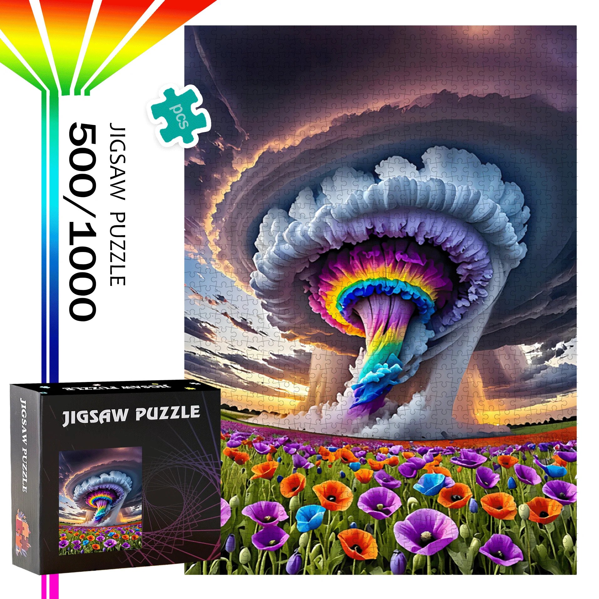 Nuages, arc-en-ciel 500 pièces/1000 pièces jeu de puzzle-cadeau pour l'interaction familiale, activité de puzzle de bricolage et défi du cerveau de décoration intérieure-H
