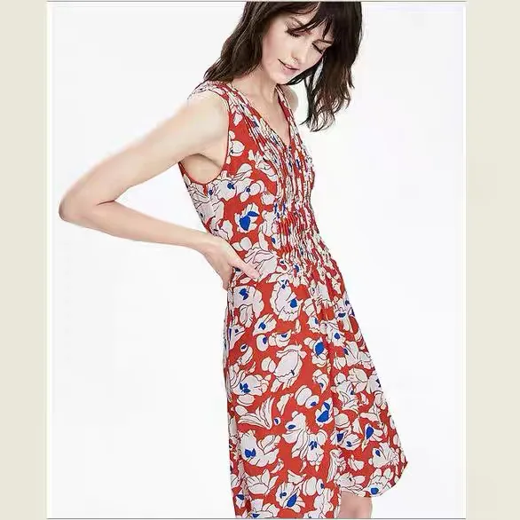 Europäisches und amerikanisches originales leichtes Luxusmarken-Damenkleid, floraler, ärmelloser, sexy V-Ausschnitt-Kurzrock im böhmischen Stil