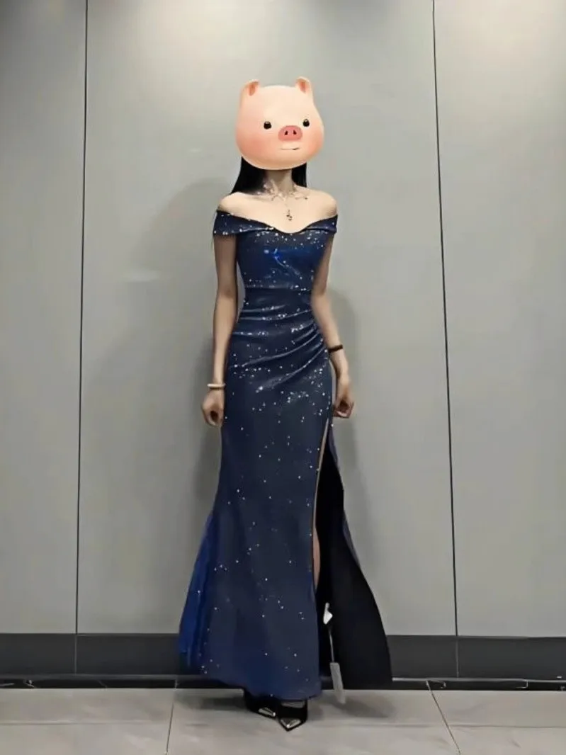 الأزرق مثير بوستير الدكتور الكبار عيد ميلاد الاسمية ثوب مساء ort Sve عالية الخصر سليم صالح البوليستر طويل الدكتور للارتداء اليومي