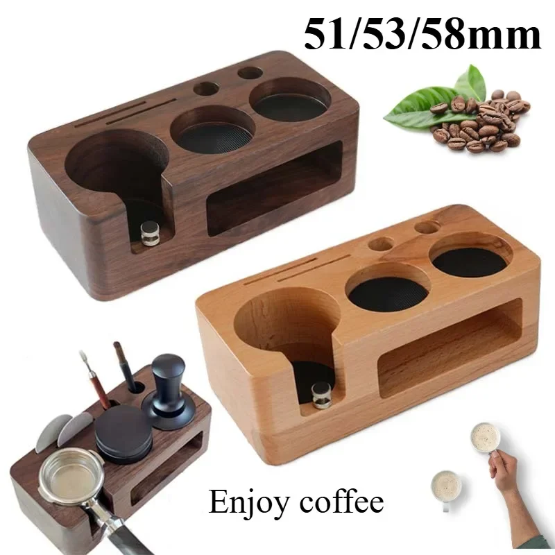 51/53/58mm Espresso Tamping Station Wooden Coffee Tamper Holder Antislip Multifunctional Tamping Station Coffee Bar Accessories