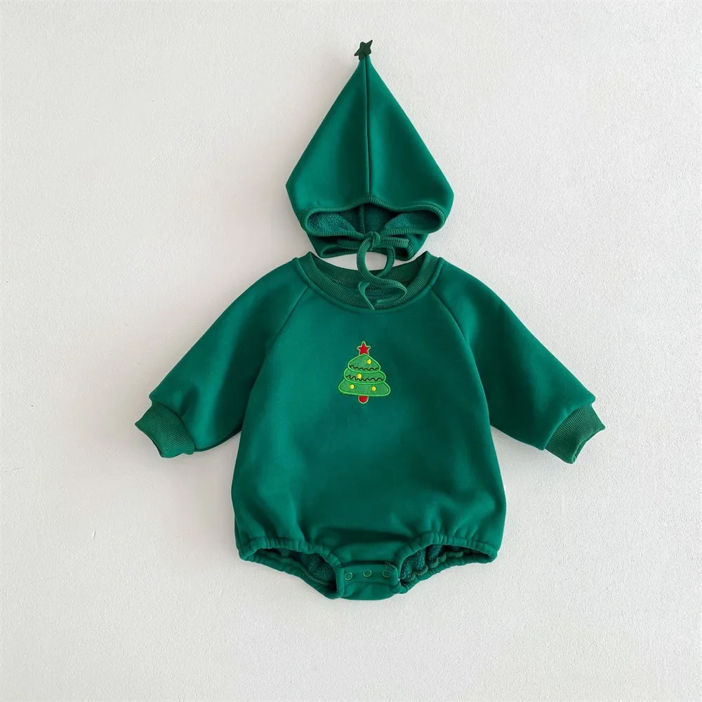 

Fashion Long Sleeve Rompers Set With Hat Embroidery Newborn Bodysuits Cartoon Christmas Costume Boys Girls