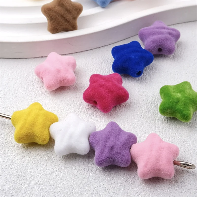 

Winter style 100pcs/lot color Flocking effect cartoon stars shape resin straight hole beads diy jewelry garment hair accessory
