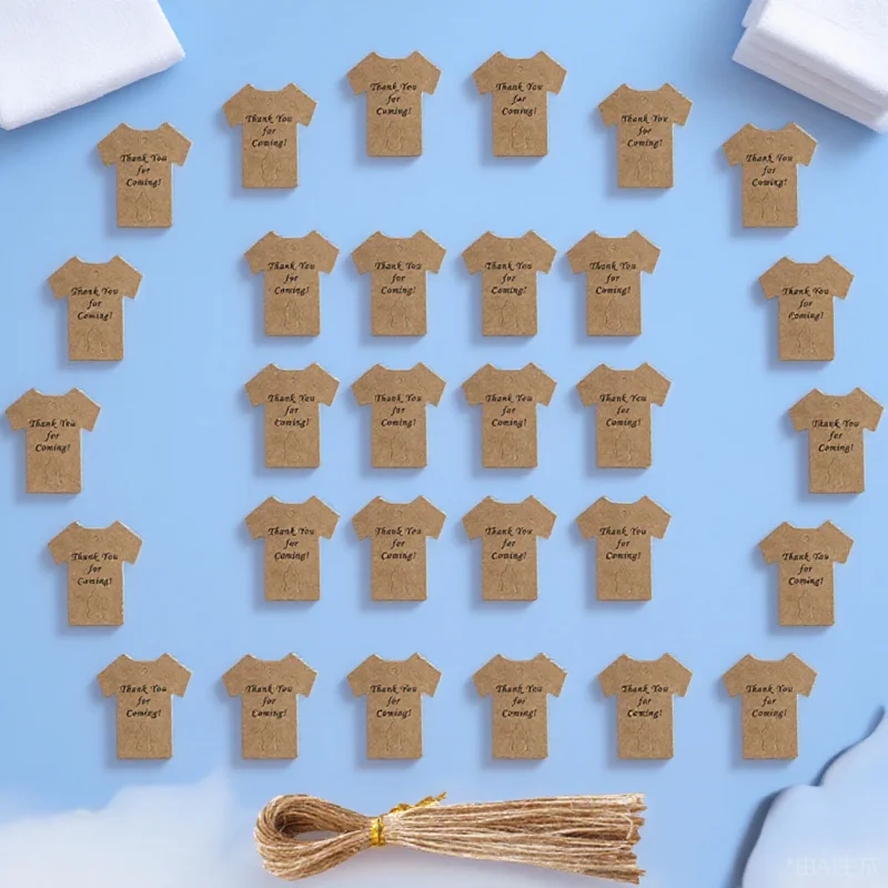 

50Sets Kraft Paper Tags Blank Gift Labels Clothes Shape Hanging Tags for Baby Shower Birthday Party Decoration