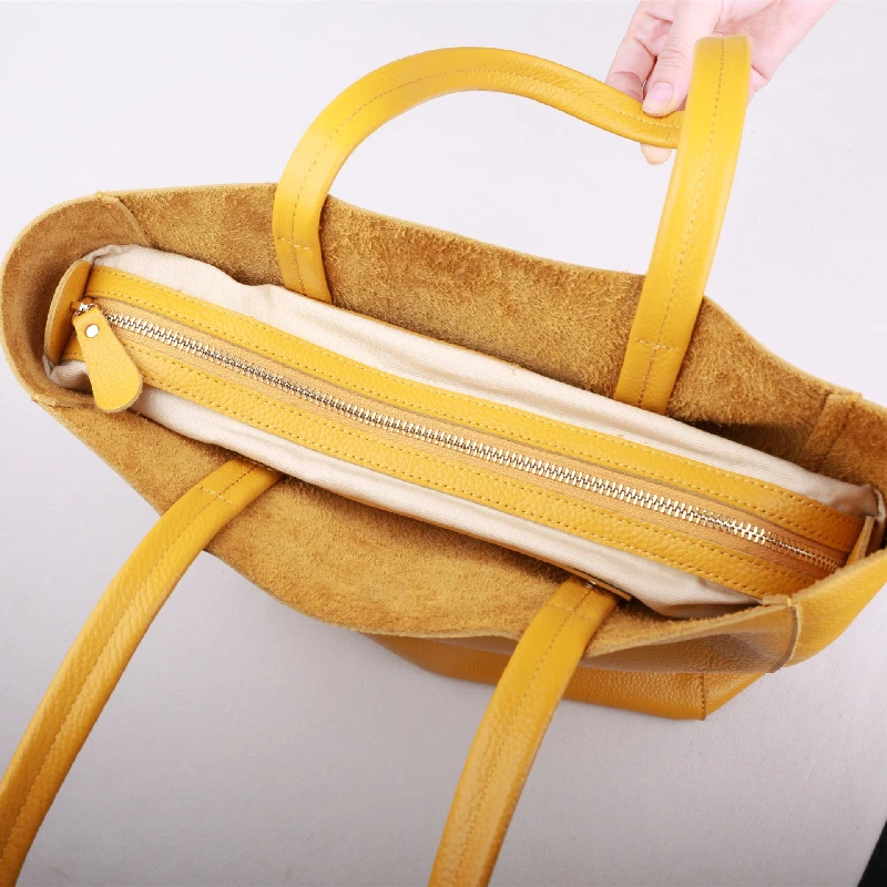 Large Capacity A4 Genuine Leather Women Handbag Tote Female Purse Shoulder Shopping Bag Yellow Black Blue Grey White M6513