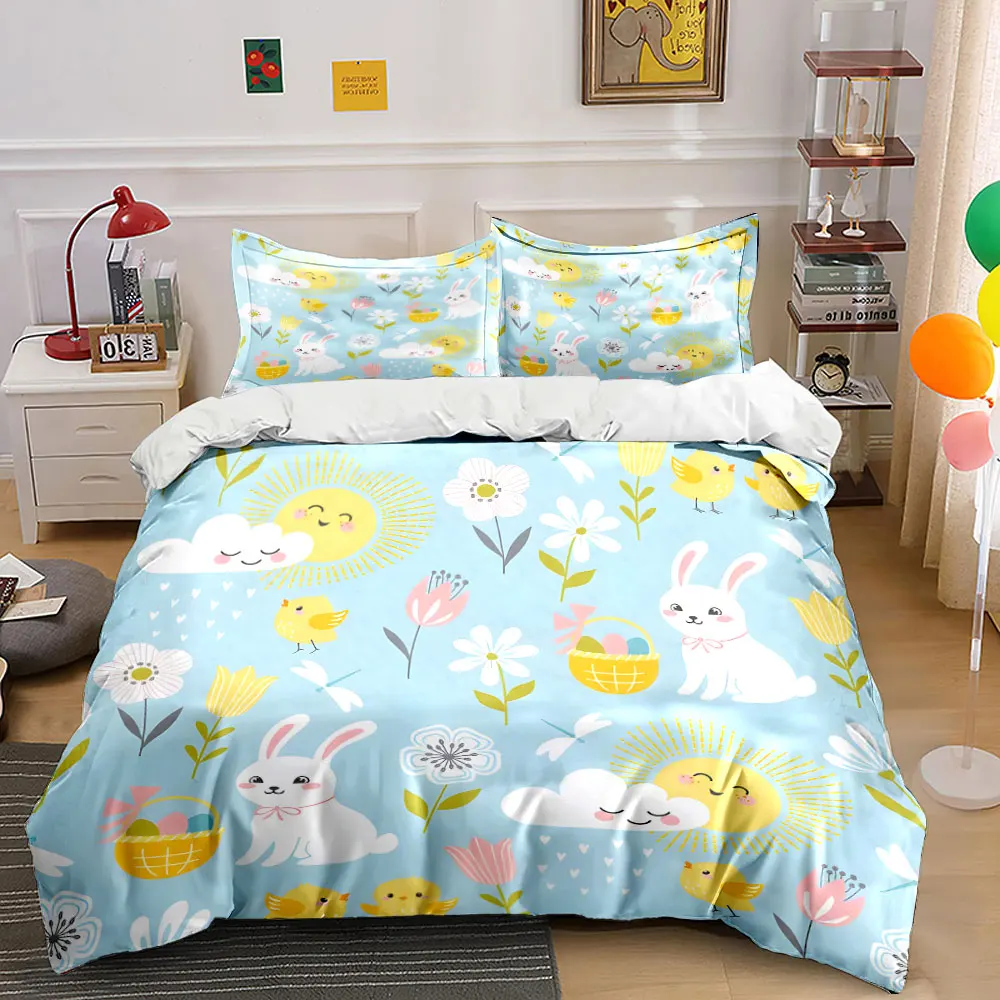Cute animals and spring flowers background Bedding Set for Kids Luxury Gift 3pcs Digital Print Comforter Set Soft Comfortable
