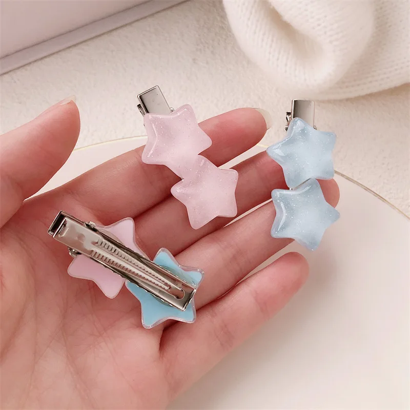 핑크 블루 젤리 헤어 사이드 클립 오각형 Duckbill 클립 머리핀 달콤한 귀여운 여자 여자 Bangs 사이드 클립 헤어 액세서리 머리 장식
