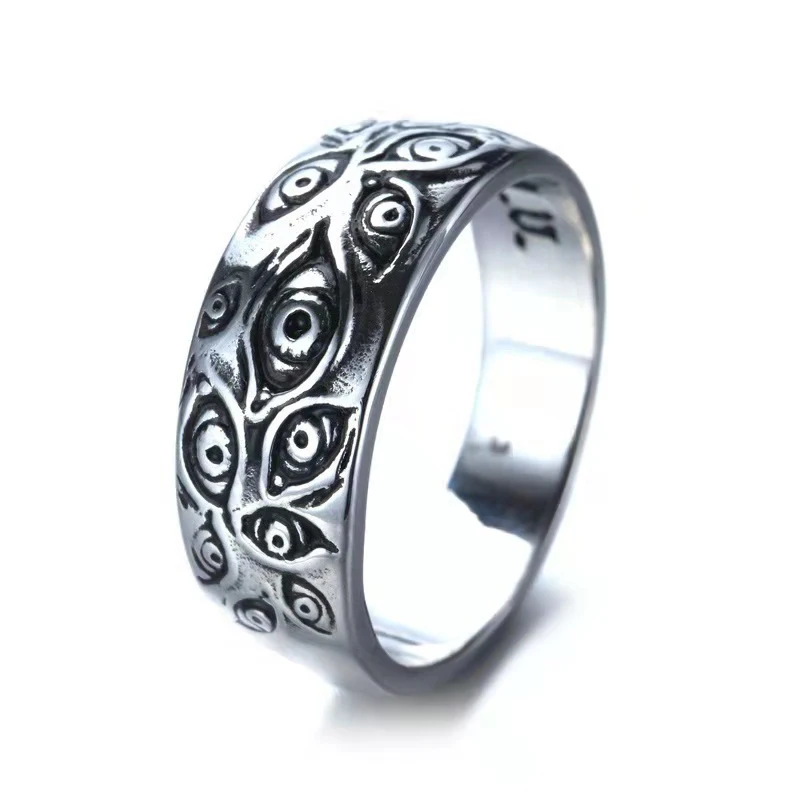 Men Retro Hip-Hop Personality Ring Punk Fashion Rings for Women Gothic Engraved Demon Eye Retro Hipster Ring Wholesale