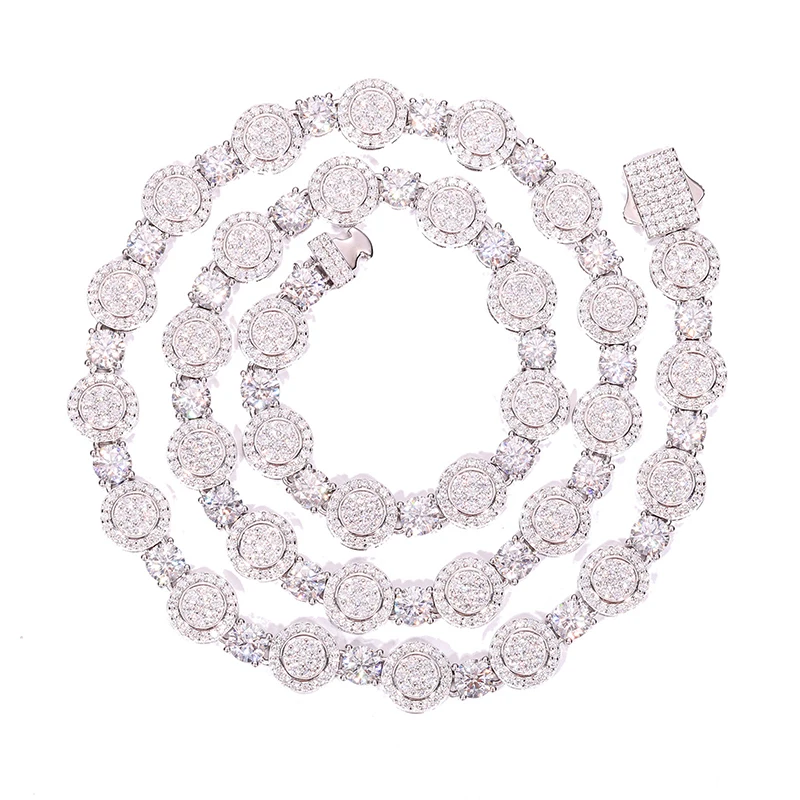 S925 Sterling Silver Moissanite Round Tennis Link Chain Necklace for Women Men Hip Hop Bling Ice Out Rapper Jewelry