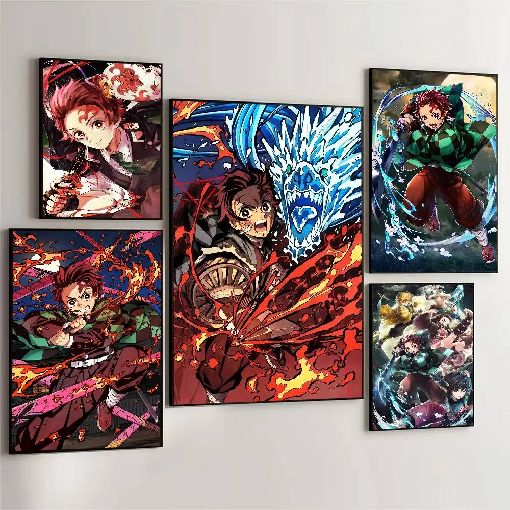 Póster de Demon Slayer de Anime Kamado Tanjirou, arte autoadhesivo, pegatina de papel impermeable, decoración de pared de habitación, Bar y cafetería