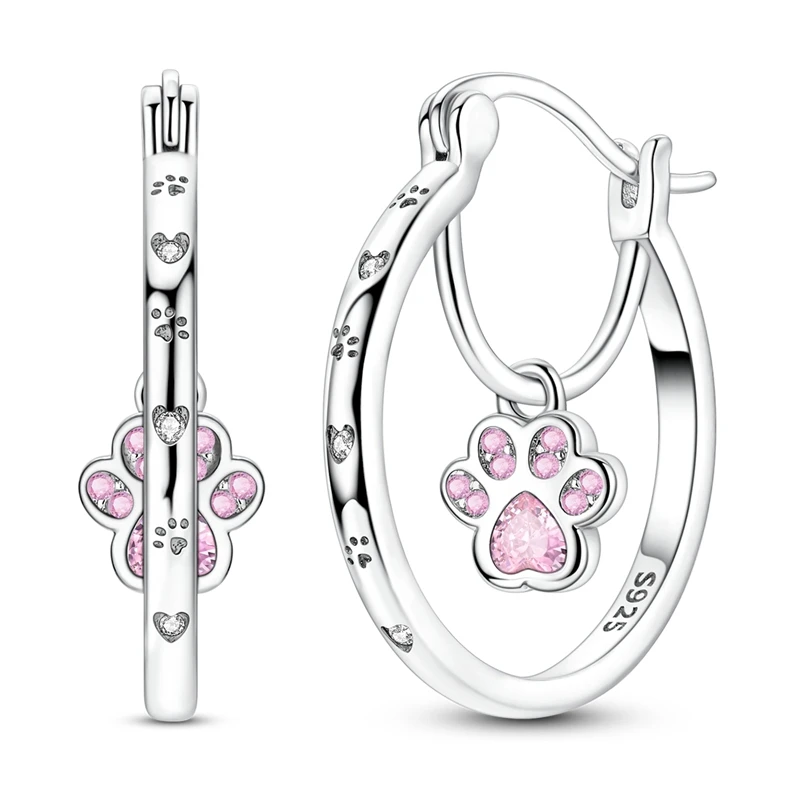 

925 Sterling Silver Earrings Women Sparkling Cute Paw Drop Earring For Anniversary Wedding Jewelry Gifts