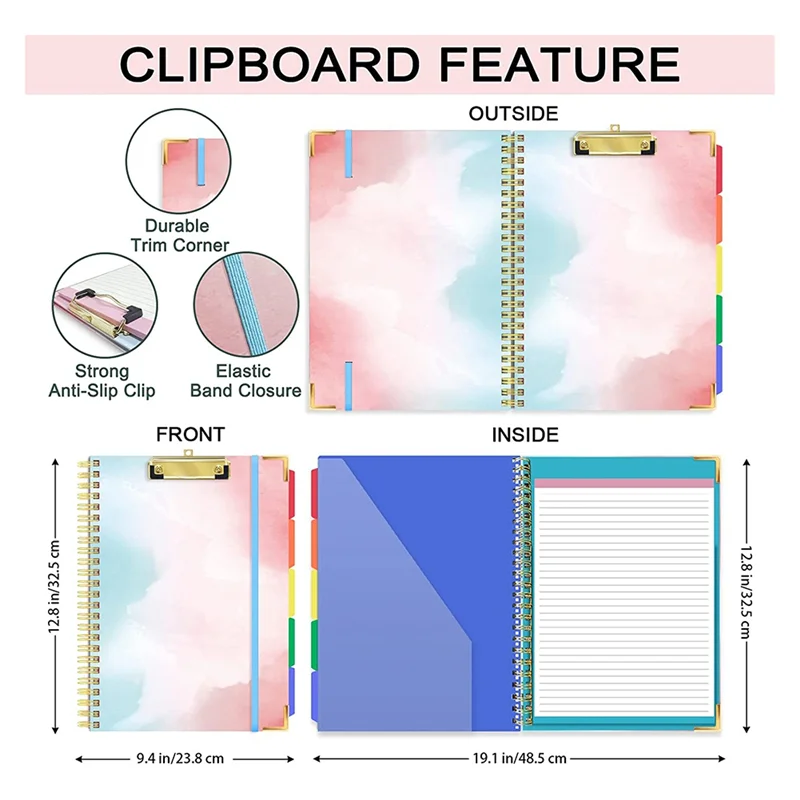 Professional Nursing Clipboard With Refillable Lined Notepad For Size(11.5X8.5Inch), 5 Extra Colour Storage Dividers With 10 Poc