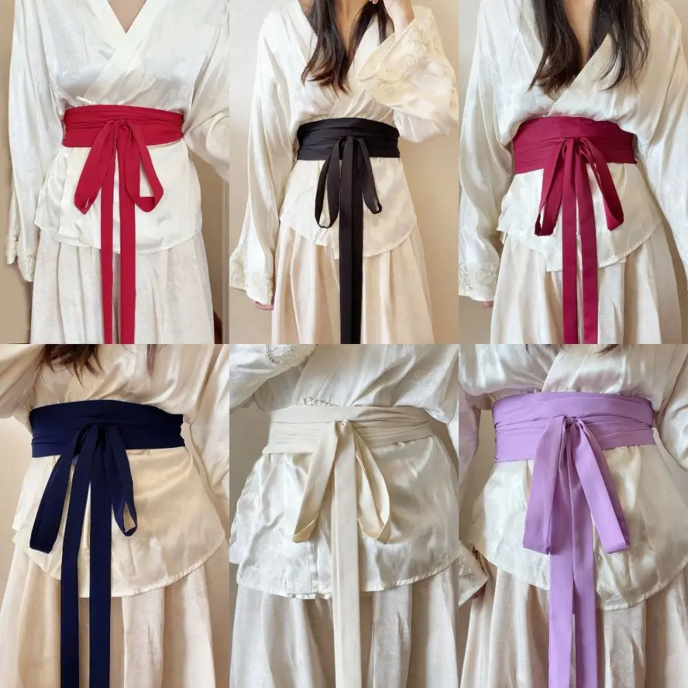 Chiffon Fabric Hanfu Waist Belt Cotton Linen Solid Color Lace Up Waist Belt Satin Silk Bowknot Decoration Silk Waist Rope