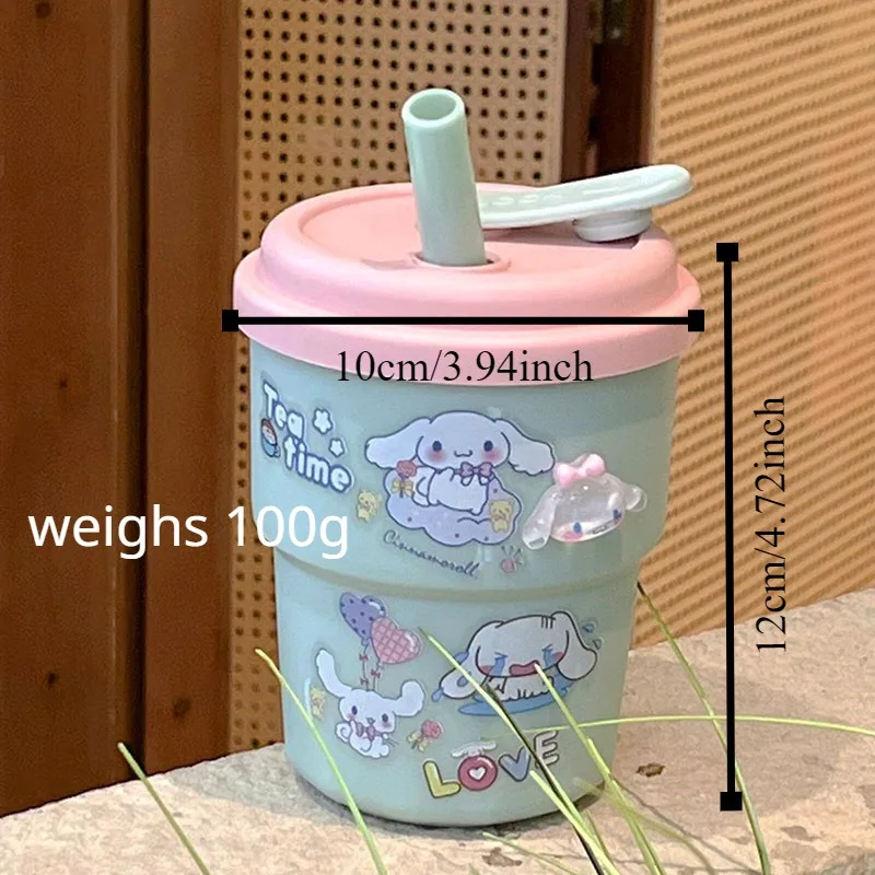 Cute Three-dimensional Sticker Sanrio Kitty Water Cup New Cinnamoroll Straw Cup Portable Coffee Milk Cup Good Gift