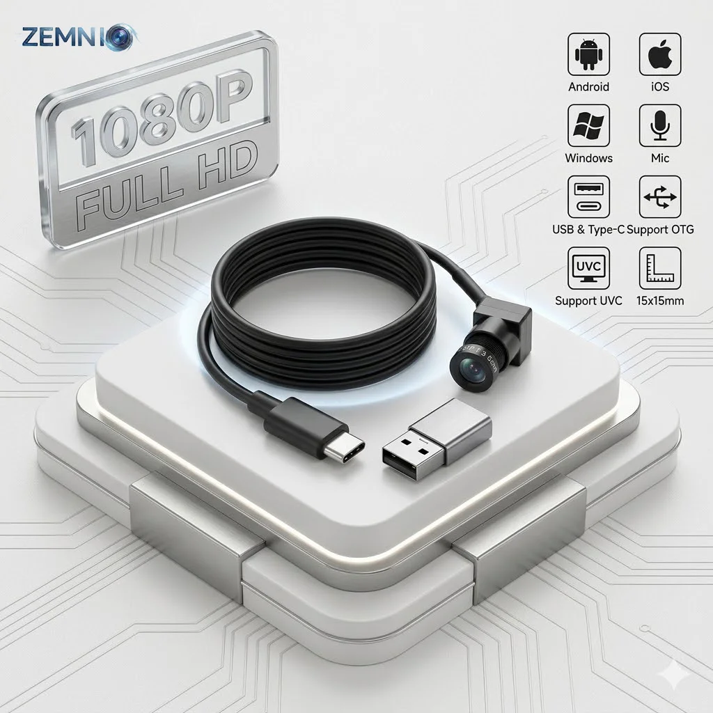 2MP 1080P Webcam mit Mikrofon, Mini Typ-C & USB OTG UVC Kamera, Android iOS PC, 2,8-12mm Brennweite für Videokonferenzen und Streaming
