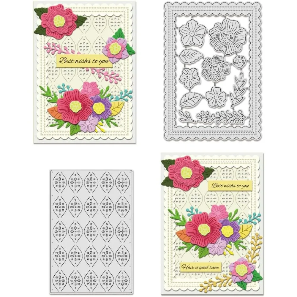 2 Stücke Blumen Stanzformen Spitzenbordüre Hintergrund Stanzungen DIY Handwerk Kohlenstoffstahl Prägevorlage für Kartenherstellung Foto