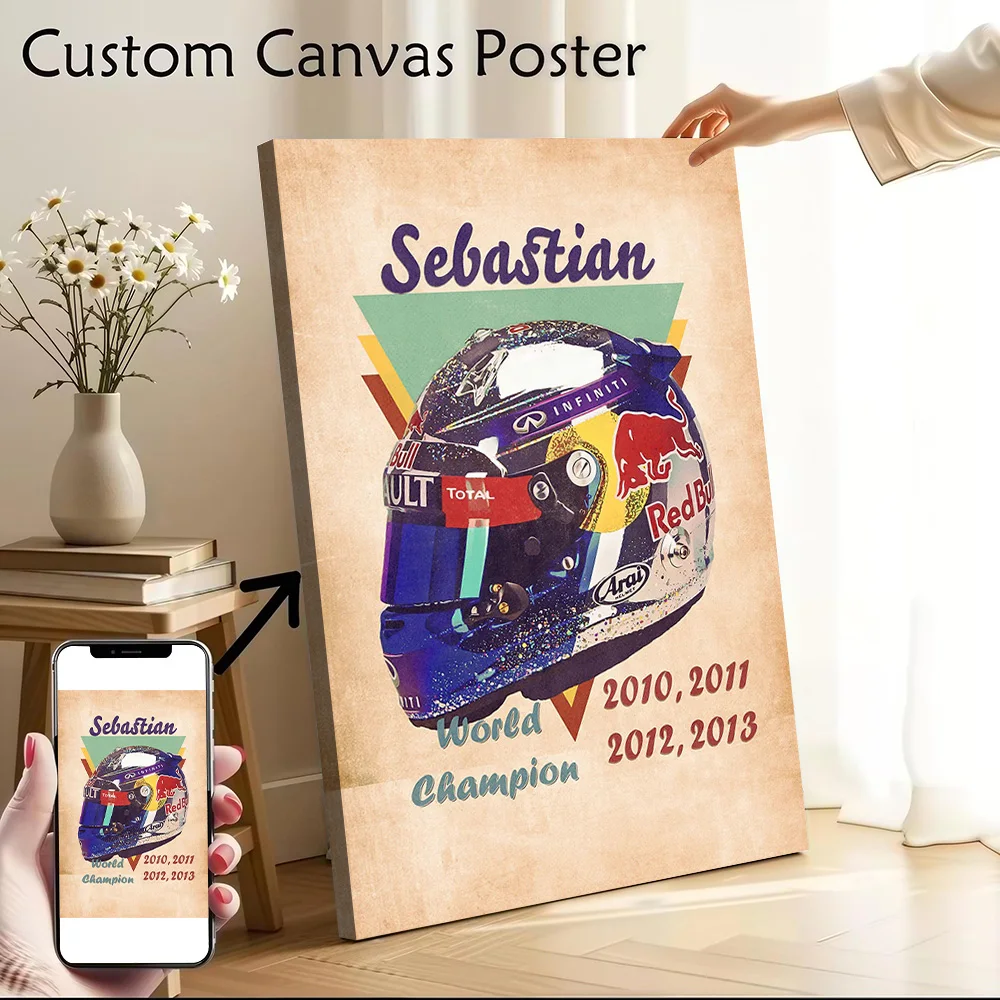 Sebastian Vettel Helmet Poster Canvas Wall Art Personalized Print Modern Painting Perfect Gift for Aesthetic Decoration Bedroom