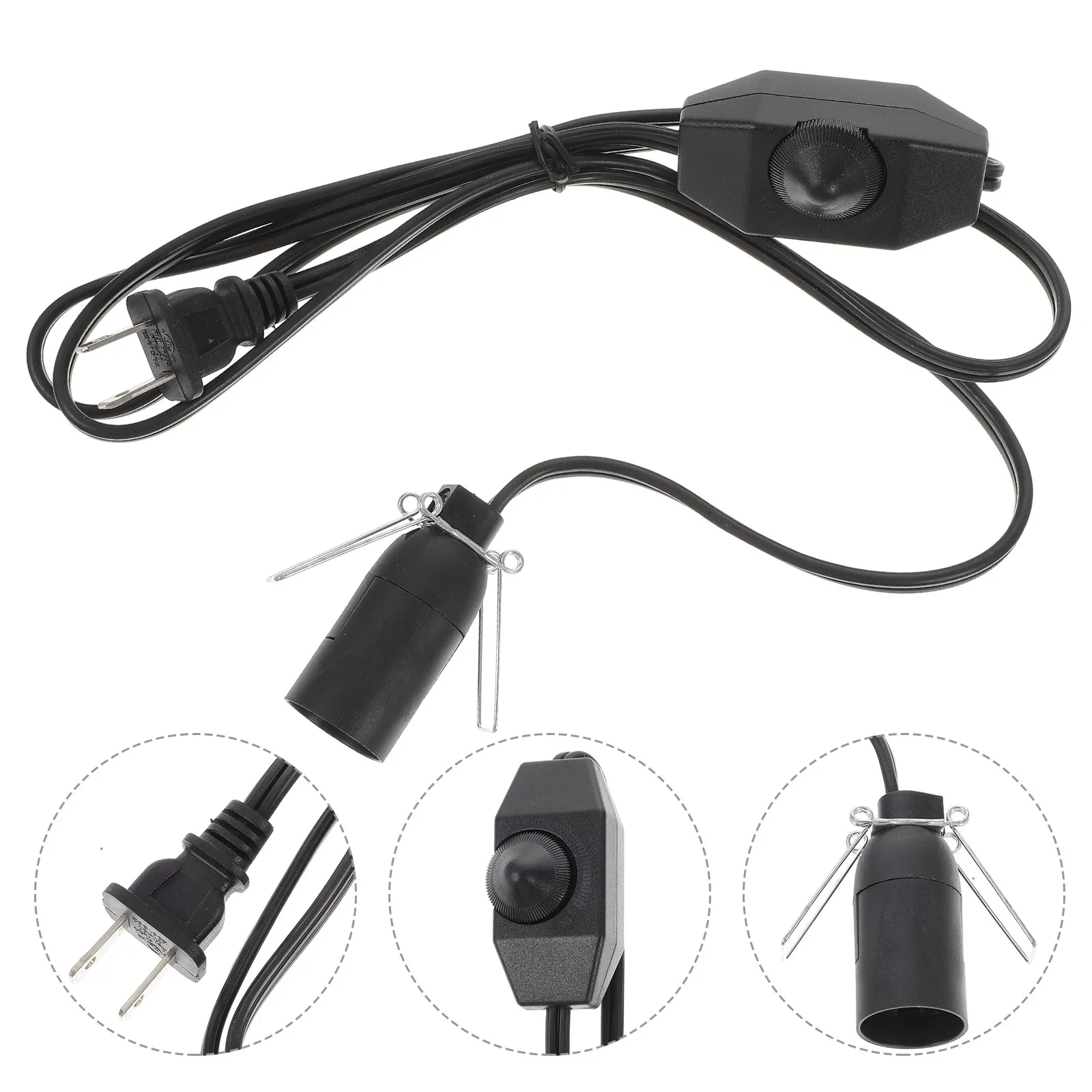 

Lamp Cord with Plug Replacement Adjustable Brightness Bulb Black Power Holder Socket