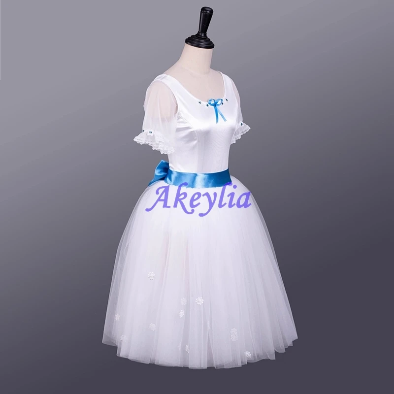 

Prom variation ballet dress white blue for women competition ballet Solo performance dress bowknot custom girls long skirt