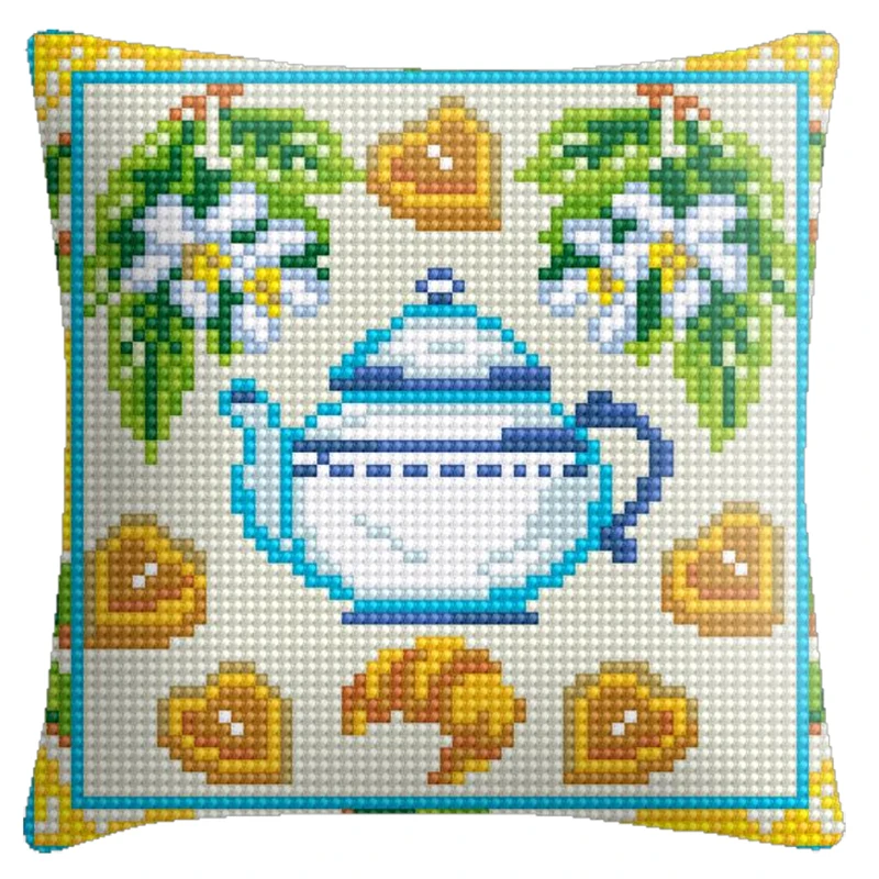 

Embroidery kits cross stitch teacup pattern with Pre-Printed Pattern pillow with your hands Unfinished Crocheting Yarn Mat 4CT