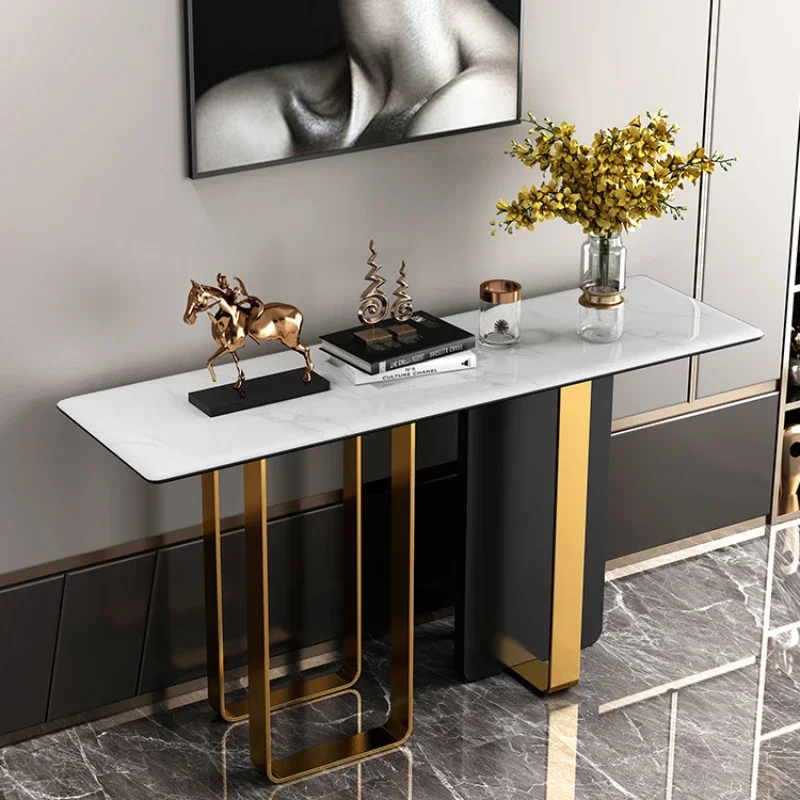 

Italian Minimalist Console Modern Living Room Console Tables Stainless Steel Marble Wall Side View a Long Narrow Table