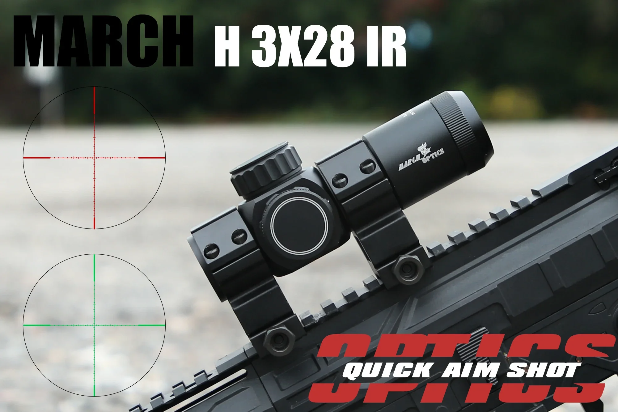 MARCH H3x28IR Optics Riflescope Sight Green Red Fixed Rifle Scope For Hunting Sniper Airsoft Air Guns Red Dot With Mounts