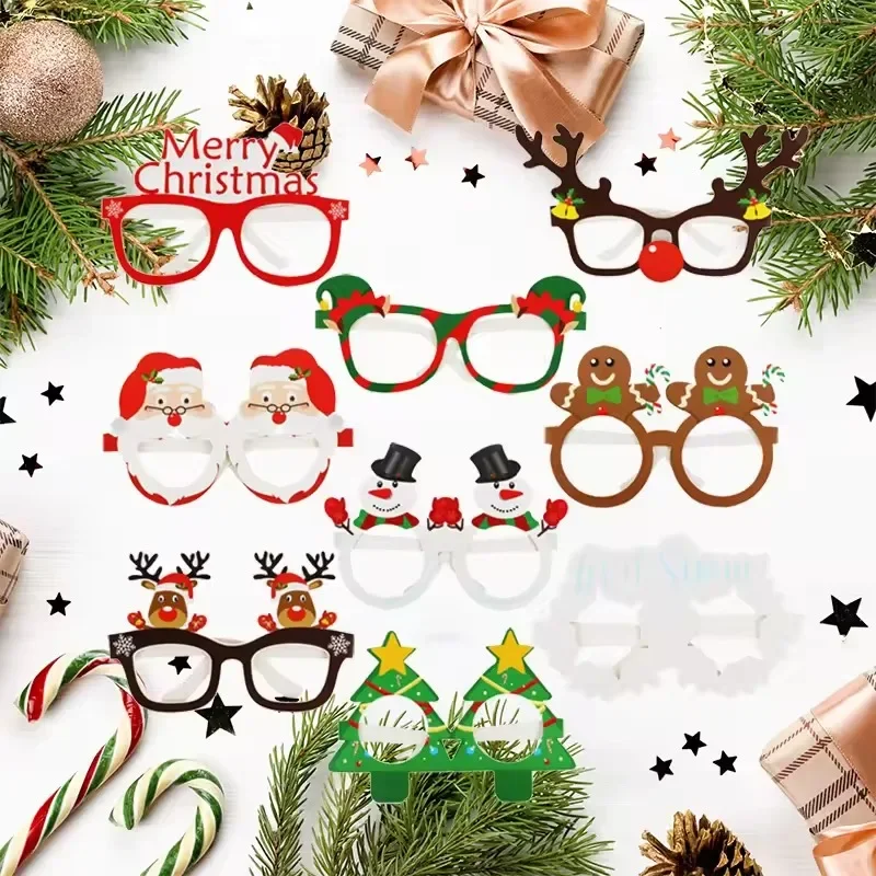 

9Pcs/Set Christmas Party Paper Glasses Photo Props Festive Holiday Eyewear Santa Snowflake Reindeer Kid New Year Toy Accessories
