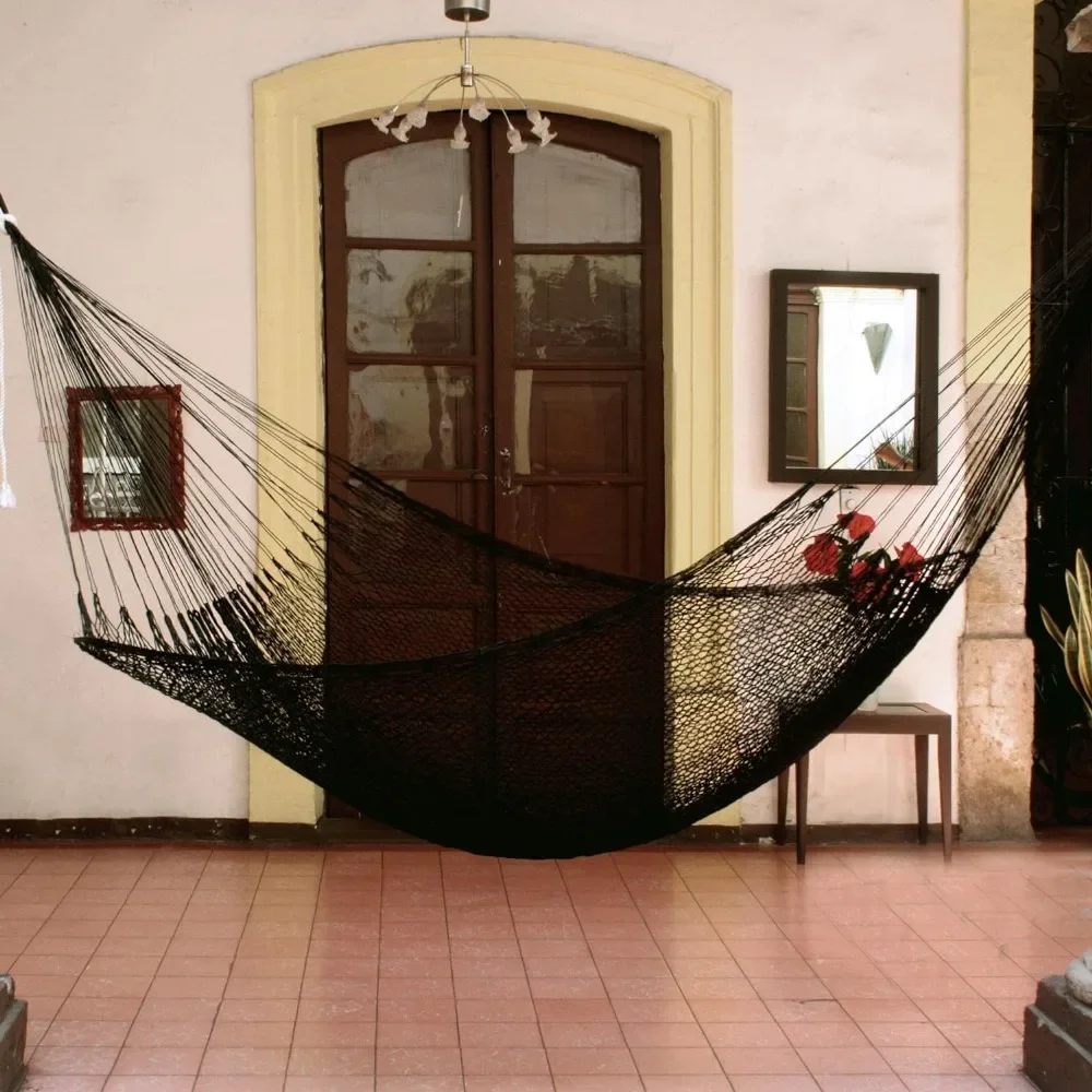 

Black Hand Woven Nylon Mayan 1 Person Rope Hammock, Shadows' (Single)