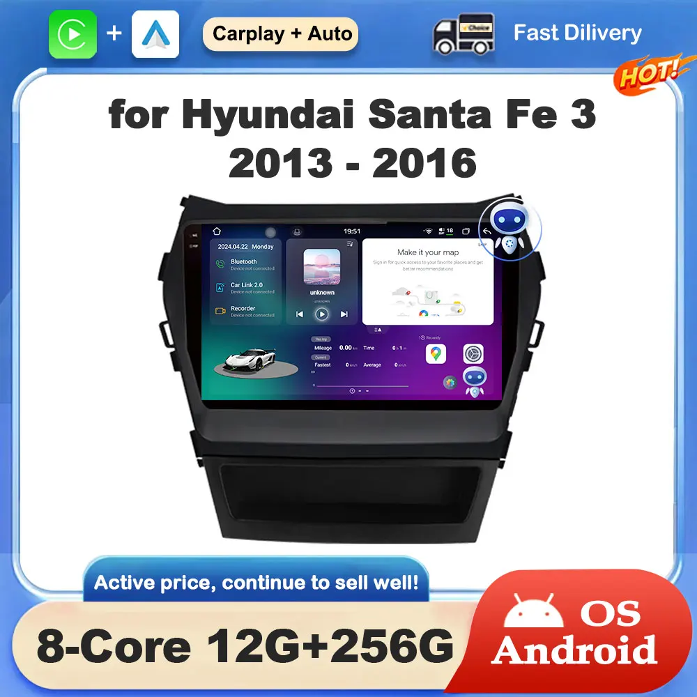 

for Hyundai Santa Fe 3 2013 - 2016 Android OS Car Video Multimedia Radio Player GPS Navigation 9 inch Wireless Carplay HD Touch
