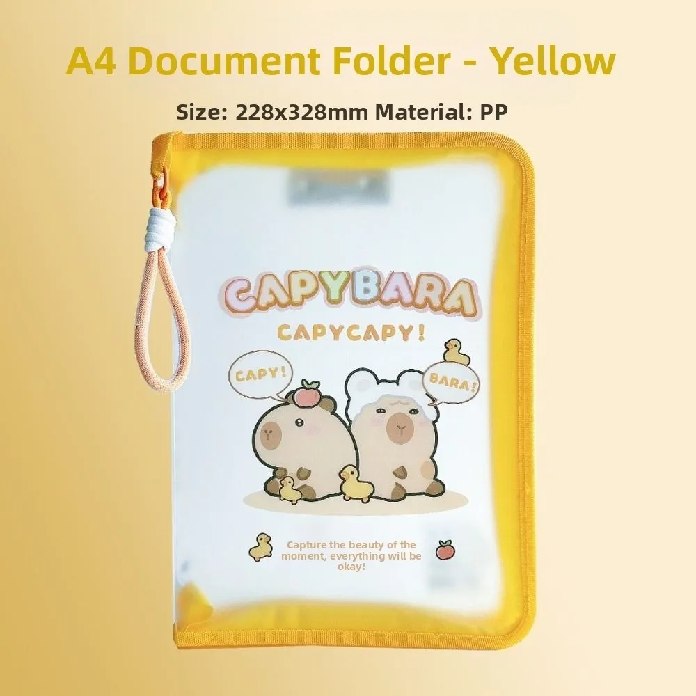 Cartoon Handheld Capybara A4 File Bag Large Capacity Waterproof Test Paper Folder Portable Thickening Data Storage Bags Student